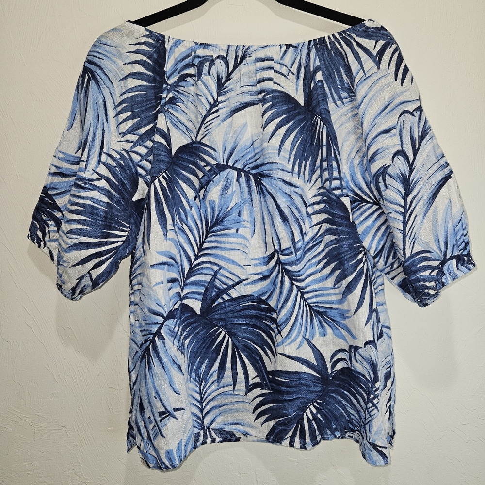NWT! Talbots Linen Blouse Tropical Print Blue Womens Size Medium NEW - Picture 8 of 14